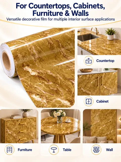 Waterproof Self Adhesive Removable Gloss Vinyl Film Decorative Contact Paper for Countertops Furniture Renovated Wallpaper — Countertops & tables