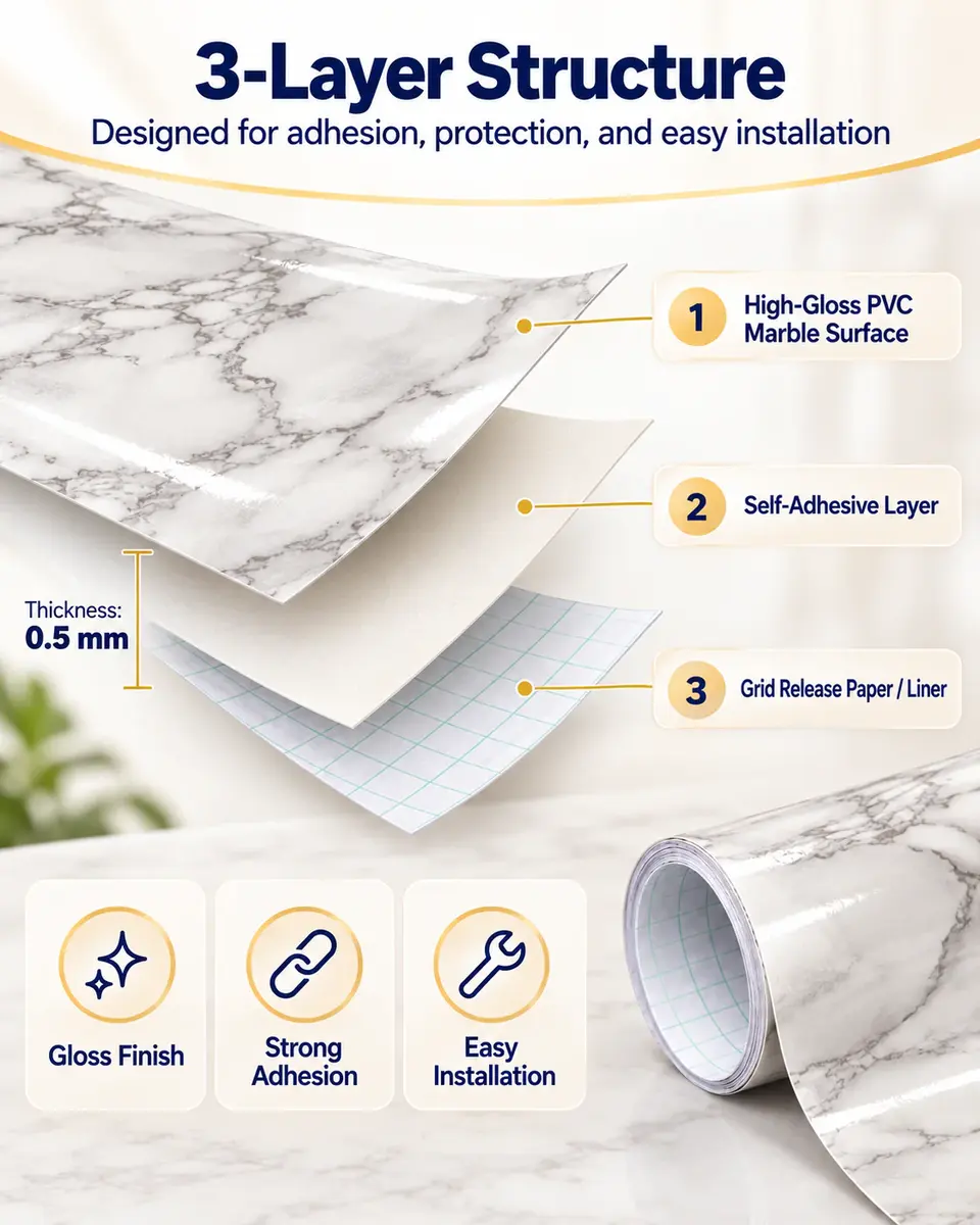 Wholesale PVC Decorative Film Roll for Furniture Renovation — Surface texture and finish close-up