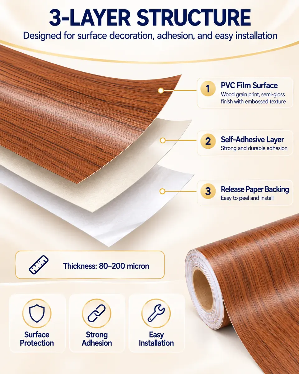 Best Design Self-Adhesive Wood Grain Wrapping Paper Vinyl Film for Furniture — Surface texture and finish close-up
