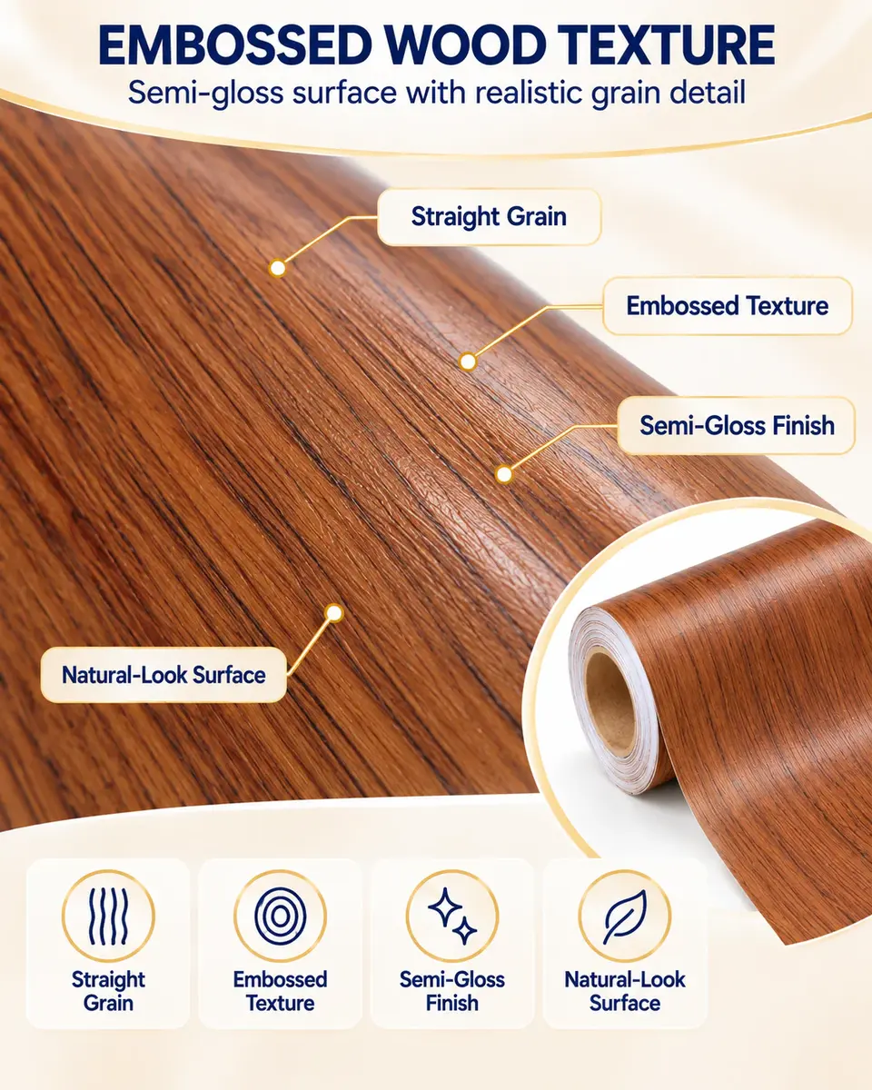 Best Design Self-Adhesive Wood Grain Wrapping Paper Vinyl Film for Furniture — Construction and material layers
