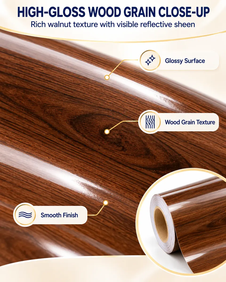 Customizable Eco-Friendly High-Gloss Wood Grain PVC Furniture Decorative Film Roll — Construction and material layers