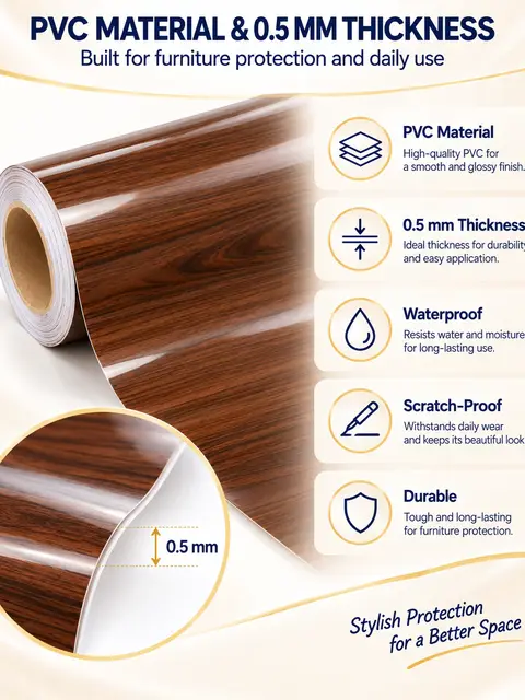 Customizable Eco-Friendly High-Gloss Wood Grain PVC Furniture Decorative Film Roll — Cabinet refacing