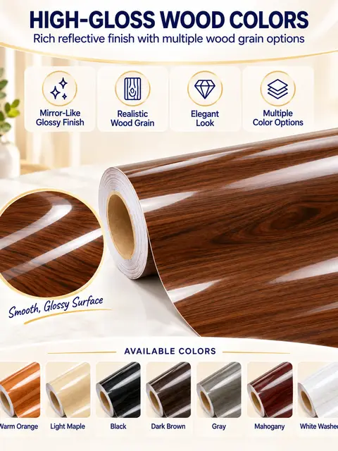 Customizable Eco-Friendly High-Gloss Wood Grain PVC Furniture Decorative Film Roll — Interior doors