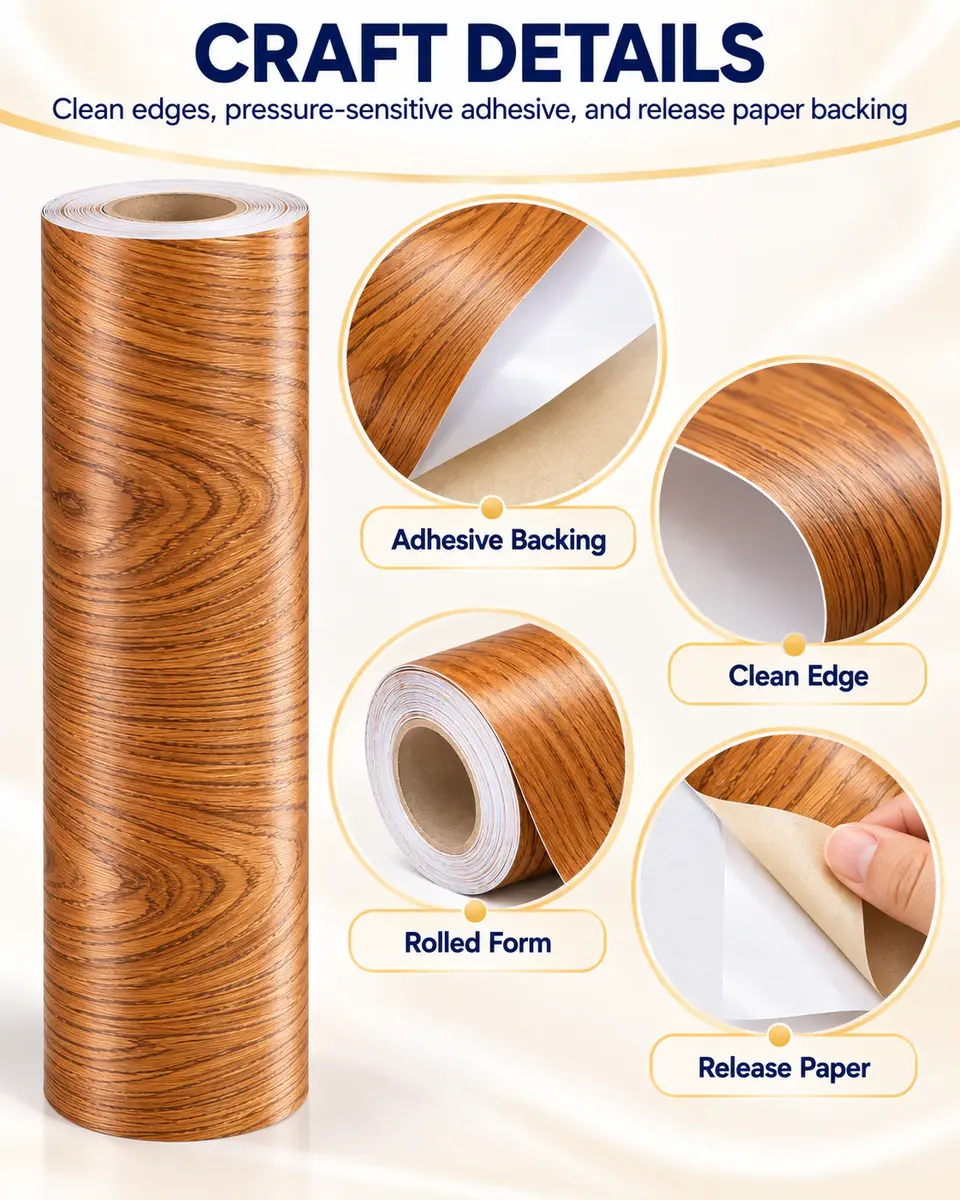 Decoration Self-Adhesive PVC Wood Texture Film for Kitchen Cabinet — Installation and application detail