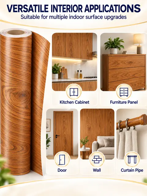 Decoration Self-Adhesive PVC Wood Texture Film for Kitchen Cabinet — Countertops & tables