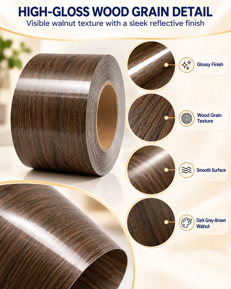 Decorative Self-Adhesive High-Gloss Wood Grain Laminate Film for Cabinets — Construction and material layers