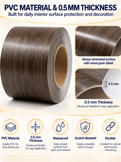 Decorative Self-Adhesive High-Gloss Wood Grain Laminate Film for Cabinets — Cabinet refacing