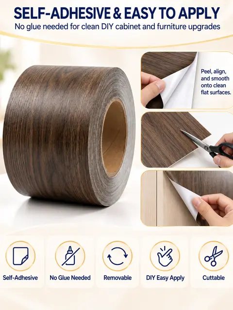 Decorative Self-Adhesive High-Gloss Wood Grain Laminate Film for Cabinets — Wall panels