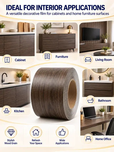 Decorative Self-Adhesive High-Gloss Wood Grain Laminate Film for Cabinets — Countertops & tables