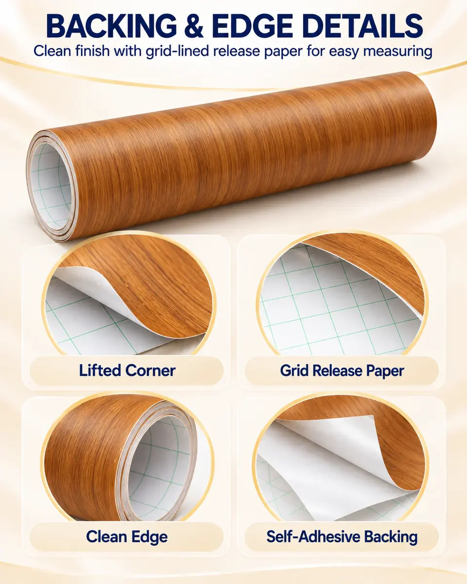 Self-Adhesive Wood Grain Contact Paper / Decorative Film for Furniture — Installation and application detail