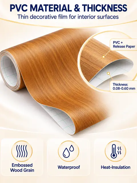 Self-Adhesive Wood Grain Contact Paper / Decorative Film for Furniture — Cabinet refacing