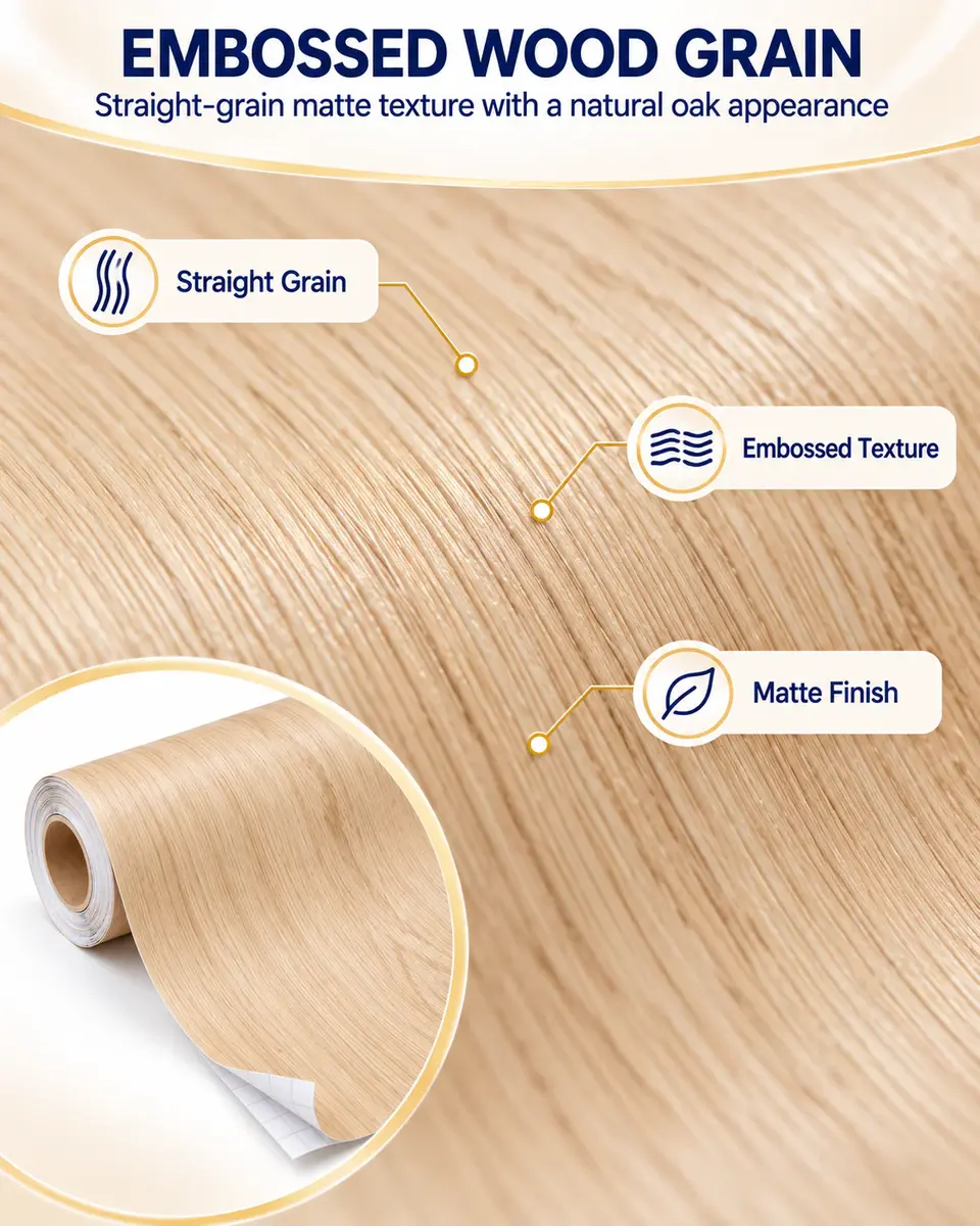 Factory Self-Adhesive Wood Grain Decorative PVC Film for Furniture — Construction and material layers