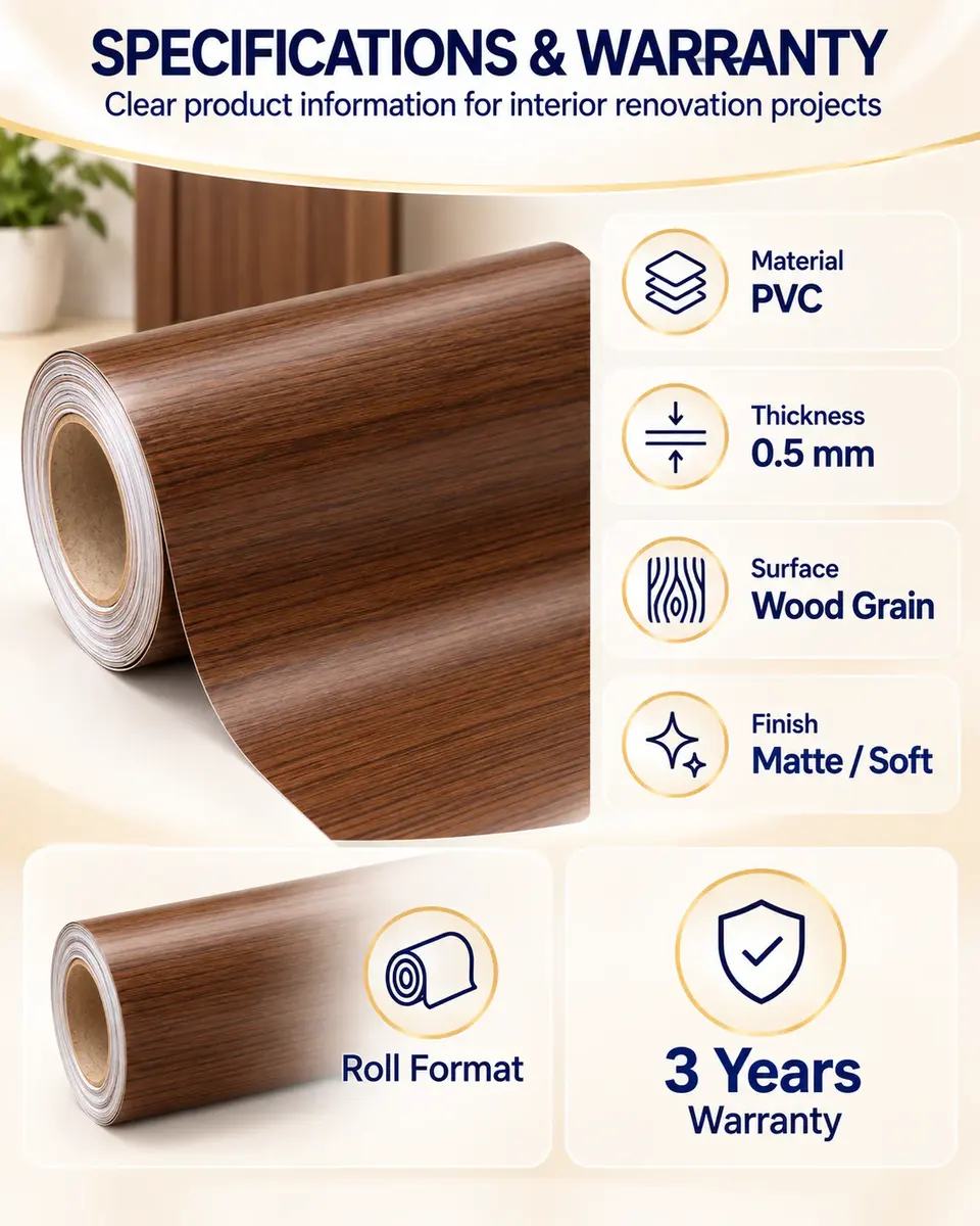 Self-Adhesive Wood Grain Film for Door & Furniture Renovation — Roll format and packaging