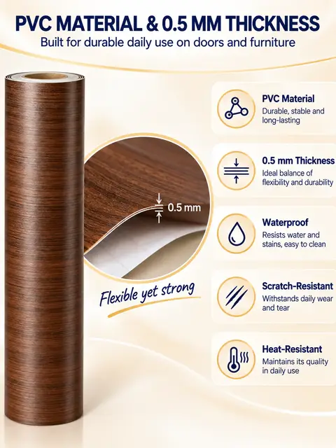 Self-Adhesive Wood Grain Film for Door & Furniture Renovation — Cabinet refacing