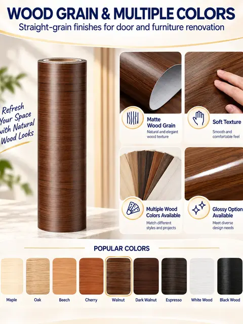 Self-Adhesive Wood Grain Film for Door & Furniture Renovation — Interior doors