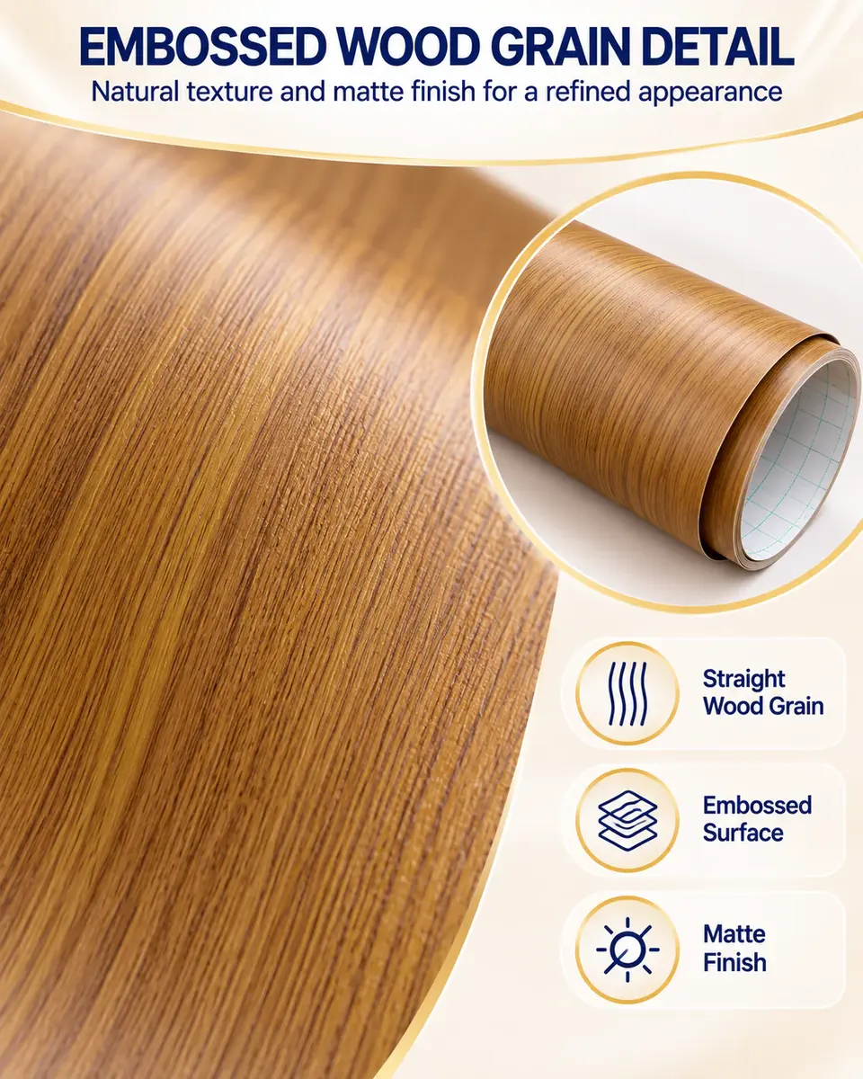Factory Price Self-Adhesive Wood Grain PVC Film for Door & Furniture — Construction and material layers