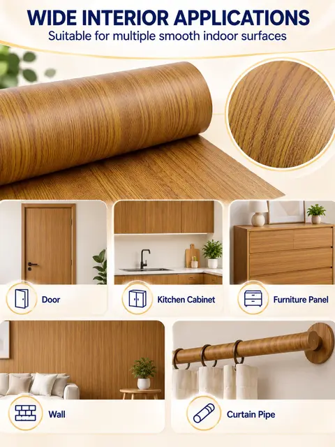 Factory Price Self-Adhesive Wood Grain PVC Film for Door & Furniture — Countertops & tables