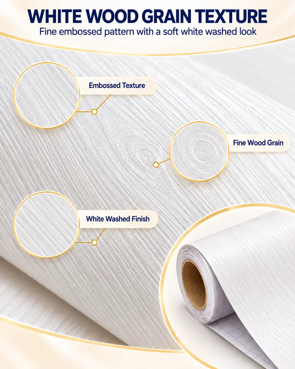 Factory Price White Wood Grain Self-Adhesive PVC Film for Furniture — Construction and material layers