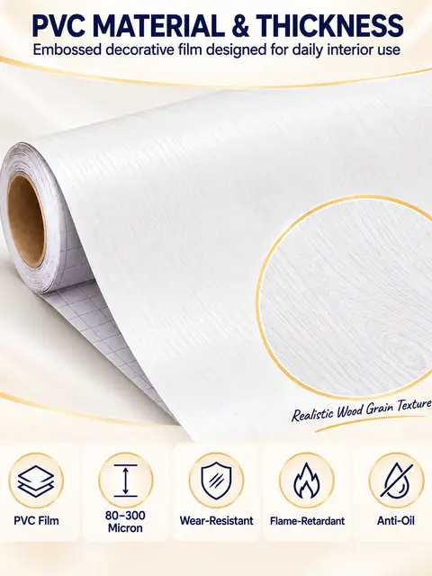 Factory Price White Wood Grain Self-Adhesive PVC Film for Furniture — Cabinet refacing