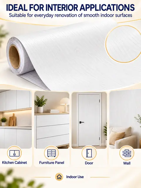 Factory Price White Wood Grain Self-Adhesive PVC Film for Furniture — Countertops & tables
