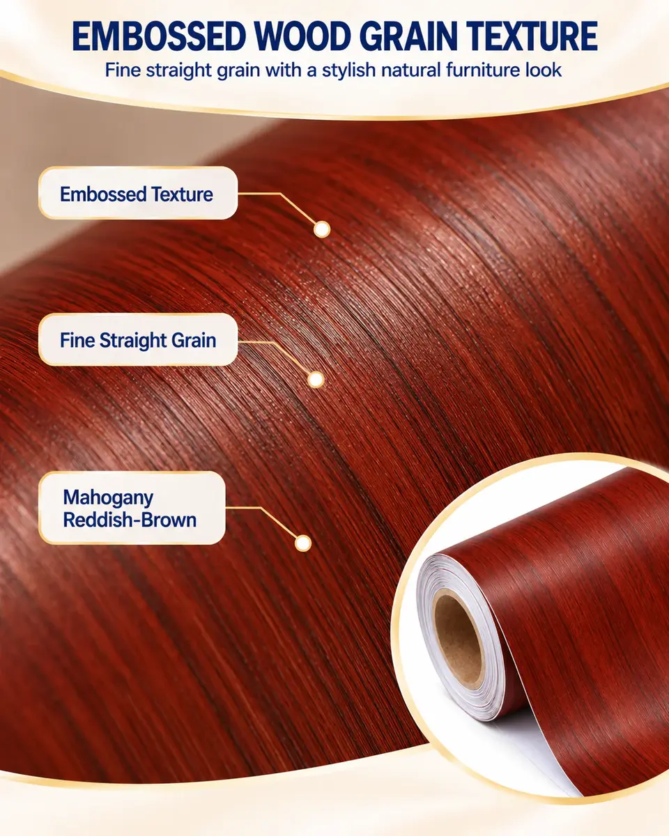 Fashion Wood Grain Self-Adhesive PVC Decorative Film for Furniture — Construction and material layers