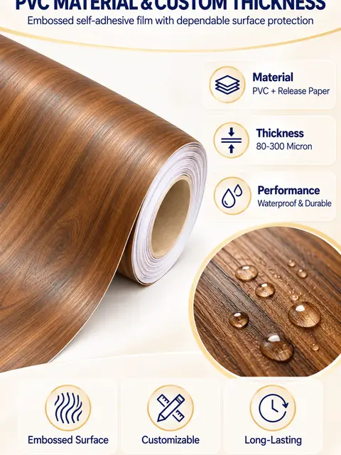 Self-Adhesive PVC Wood Grain Vinyl Wrap Film for Furniture — Cabinet refacing