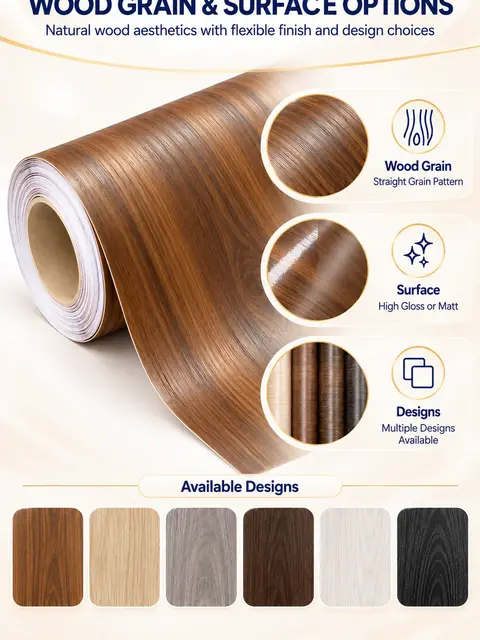 Self-Adhesive PVC Wood Grain Vinyl Wrap Film for Furniture — Interior doors