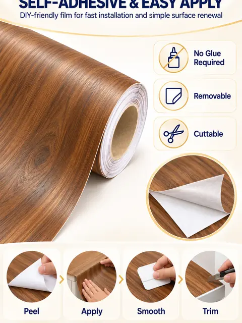 Self-Adhesive PVC Wood Grain Vinyl Wrap Film for Furniture — Wall panels