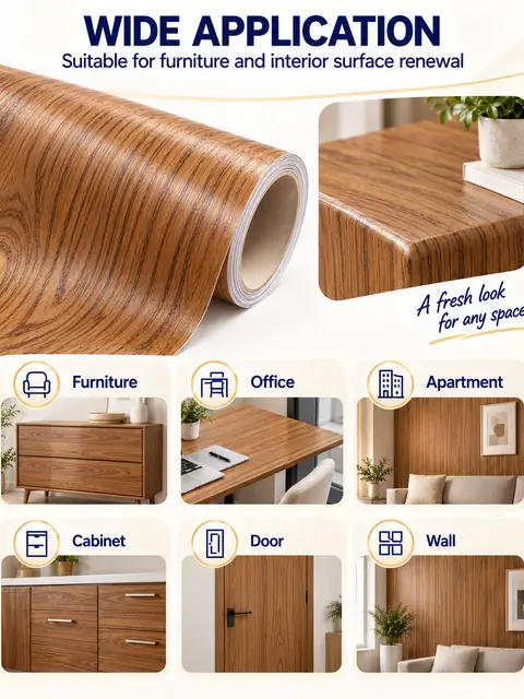 High-Quality Self-Adhesive PVC Wood Grain Decorative Film for Furniture & Interior — Countertops & tables
