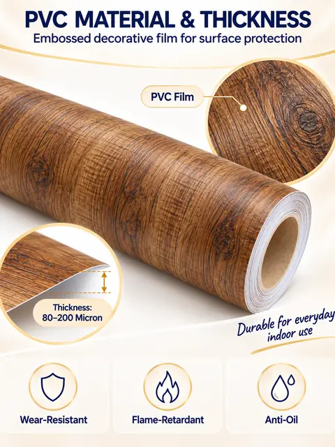 Rustic Wood Texture Self-Adhesive PVC Decorative Film for Furniture — Cabinet refacing
