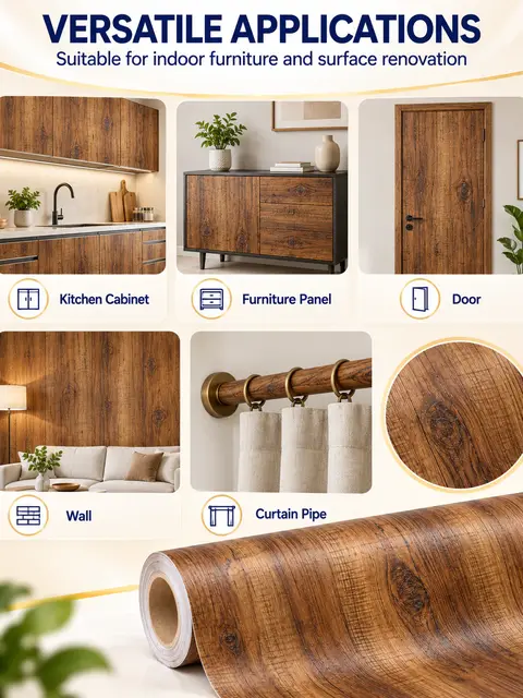 Rustic Wood Texture Self-Adhesive PVC Decorative Film for Furniture — Countertops & tables