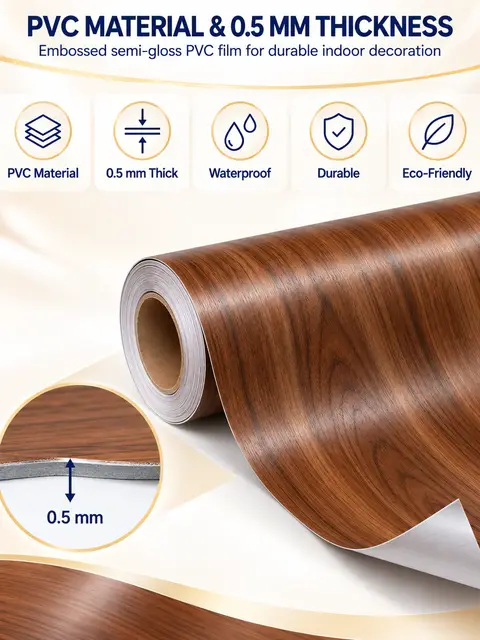 Modern Embossed Wood Grain Self-Adhesive PVC Film for Ceiling, Wall & Furniture — Cabinet refacing