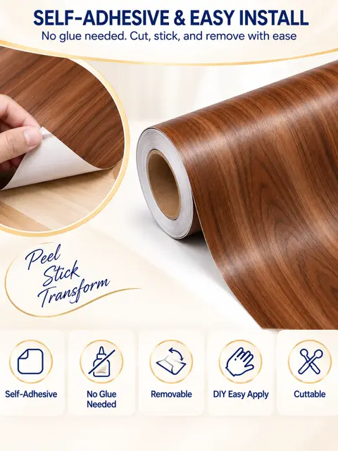 Modern Embossed Wood Grain Self-Adhesive PVC Film for Ceiling, Wall & Furniture — Wall panels