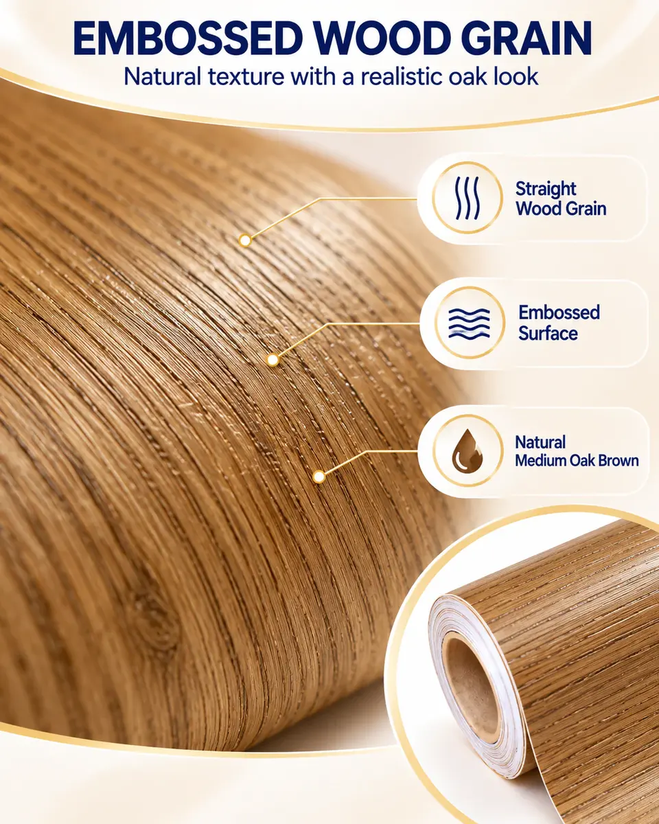 Self-Adhesive PVC Wood Grain Decorative Film for Furniture & Wall — Construction and material layers