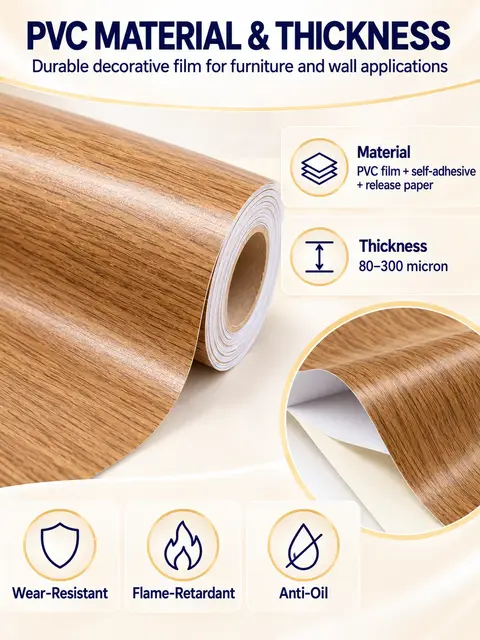 Self-Adhesive PVC Wood Grain Decorative Film for Furniture & Wall — Cabinet refacing