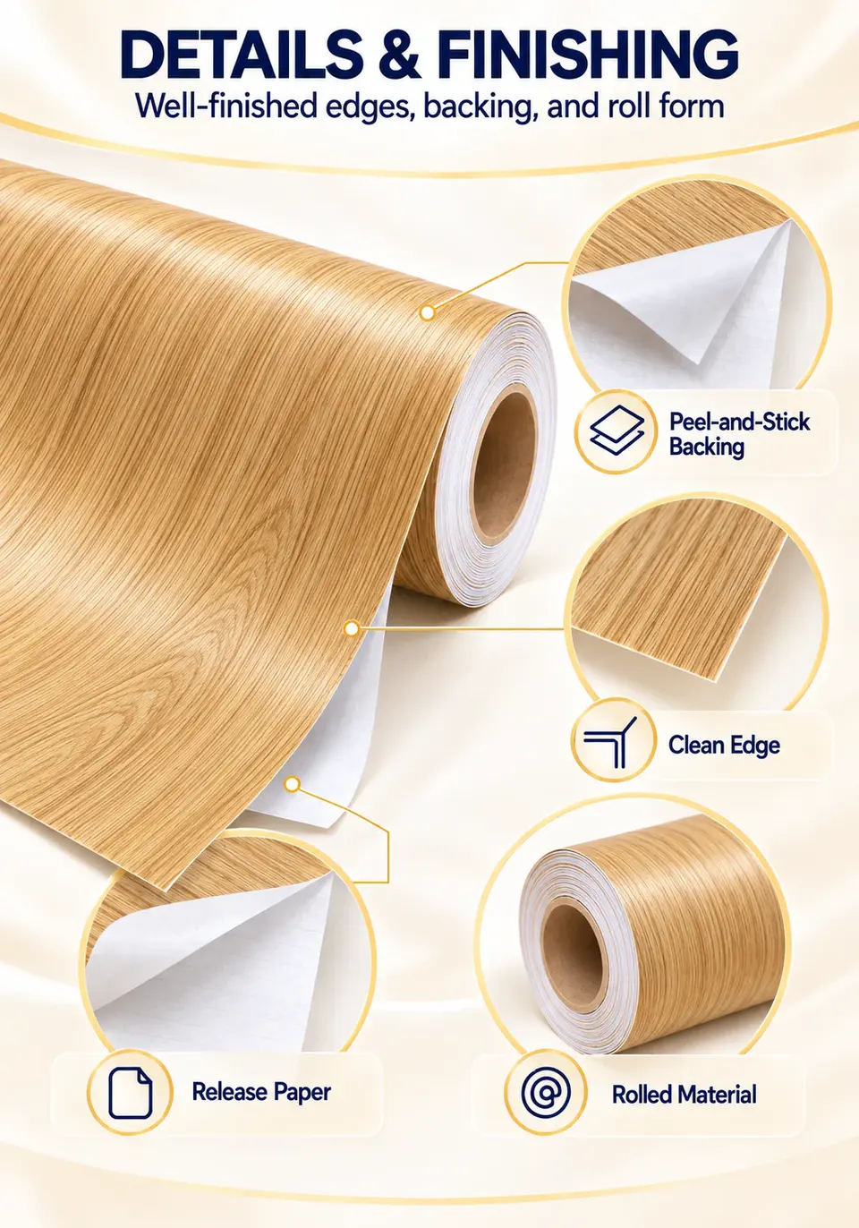 Self-Adhesive PVC Wood Grain Vinyl Wrap Decorative Film for Furniture — Installation and application detail