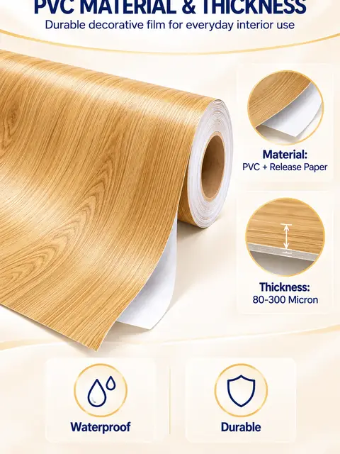 Self-Adhesive PVC Wood Grain Vinyl Wrap Decorative Film for Furniture — Cabinet refacing