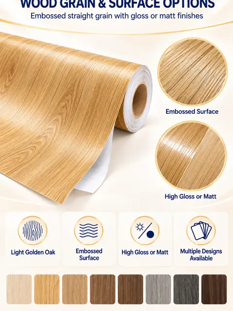 Self-Adhesive PVC Wood Grain Vinyl Wrap Decorative Film for Furniture — Interior doors