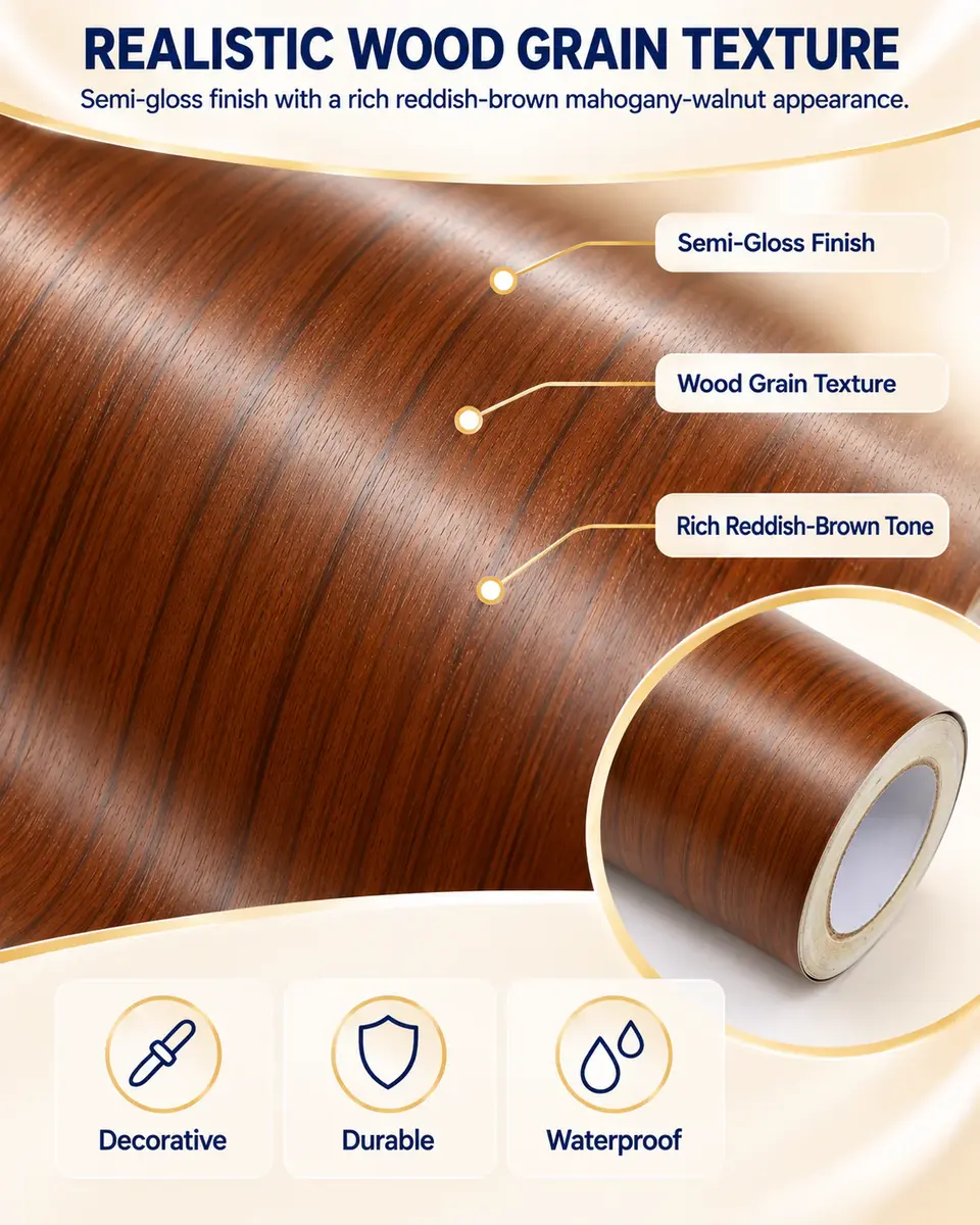 Self-Adhesive Wood Effect PVC Film for Furniture, Kitchen & Car Interior — Construction and material layers