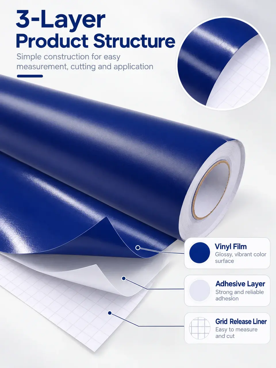Glossy & Matte Color Adhesive Vinyl Roll for Cutting Plotters — Surface texture and finish close-up