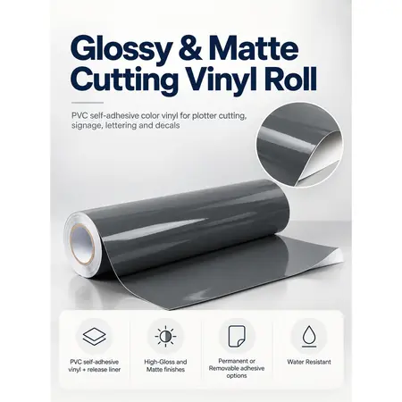 Cutting Vinyl — Glossy & Matte, Permanent & Removable Adhesive Color Vinyl Roll for Plotter — Graphic & Signage Films