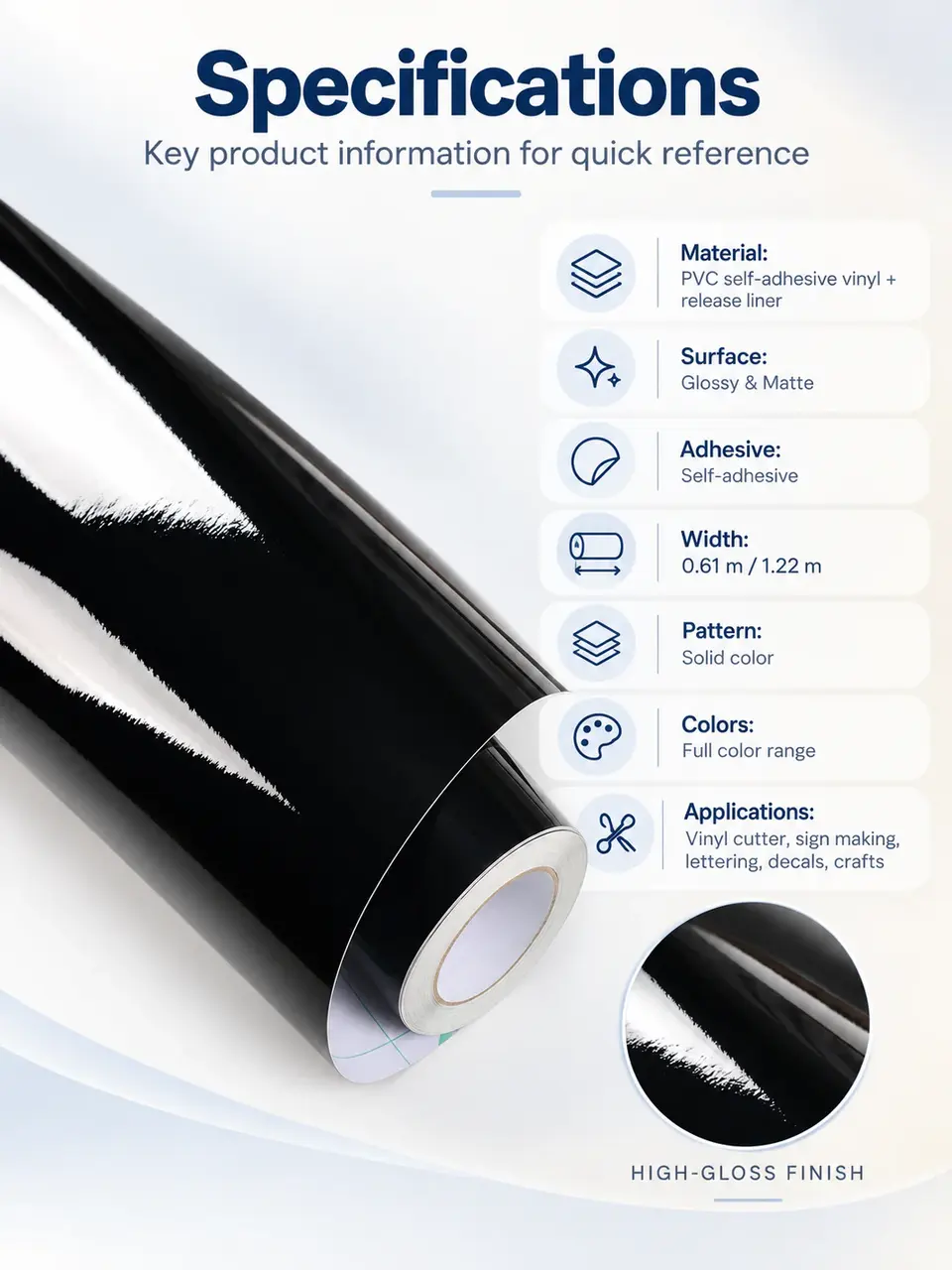 Low-Cost Glossy & Matte Self-Adhesive Vinyl Roll — Roll format and packaging