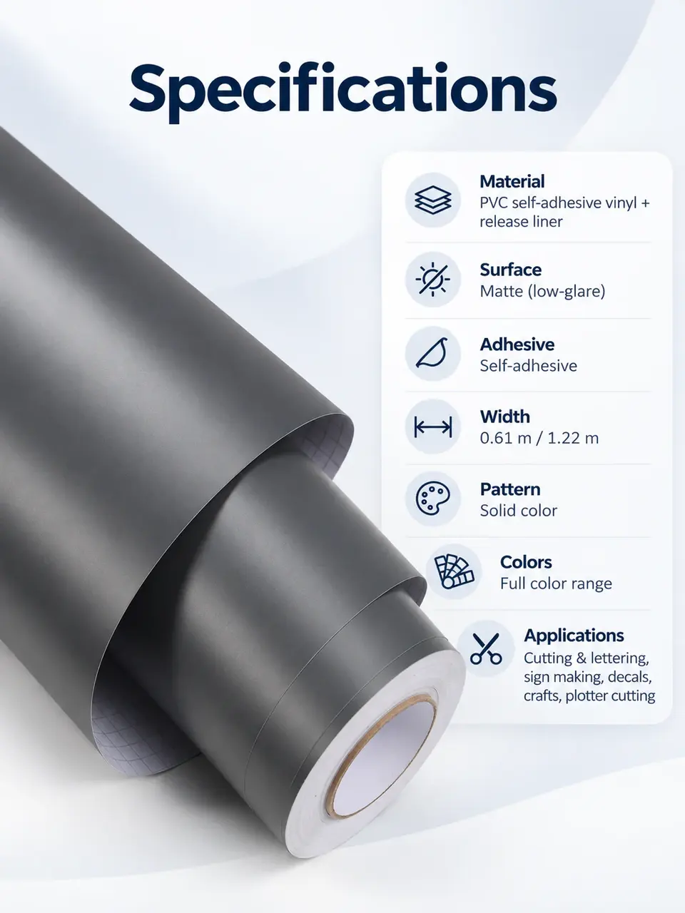 Matte Water-Resistant Anti-Aging Self-Adhesive Vinyl Roll — Roll format and packaging