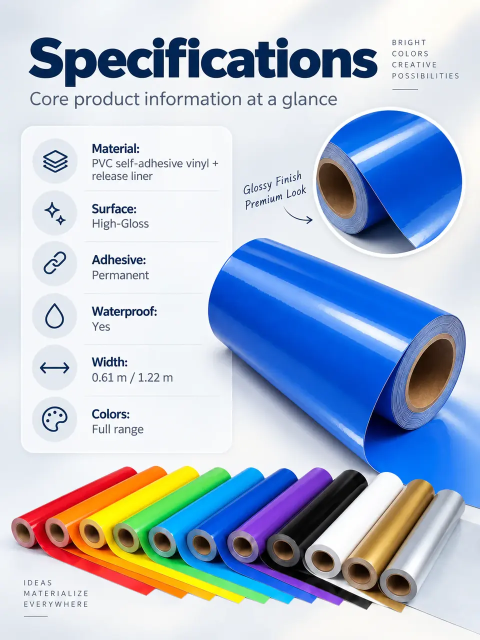 Permanent Self-Adhesive PVC Vinyl Roll for Laptop Skin Decoration — Roll format and packaging