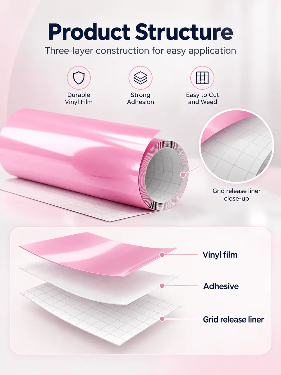 Pink Color Vinyl — Self-Adhesive Regular Cutting Plotter Colorful Vinyl Film Roll — Surface texture and finish close-up