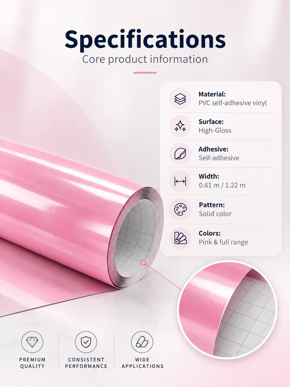 Pink Color Vinyl — Self-Adhesive Regular Cutting Plotter Colorful Vinyl Film Roll — Roll format and packaging