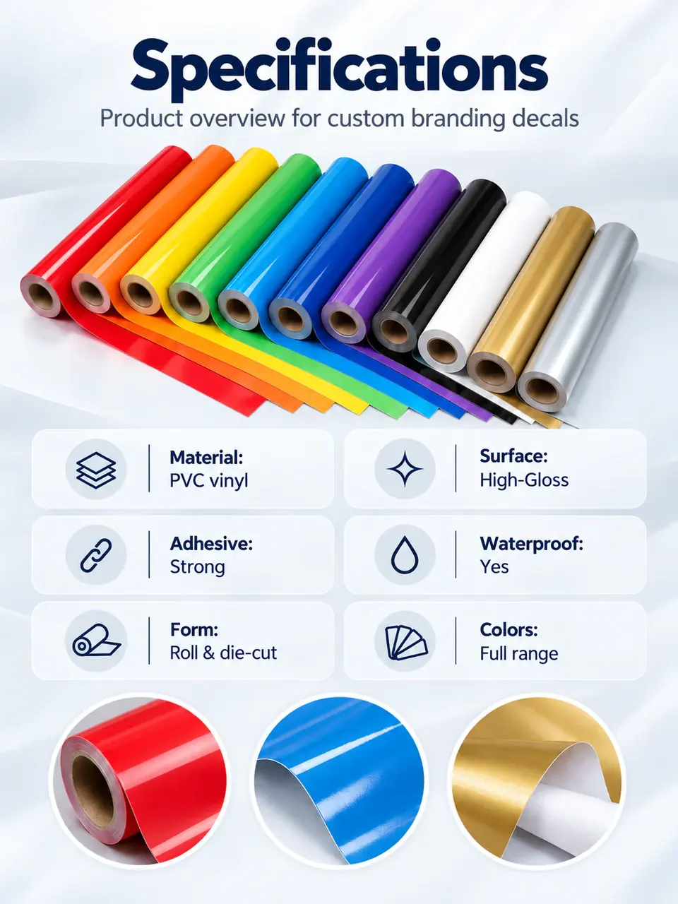 Strong-Adhesive Custom Die-Cut Vinyl Stickers — Roll format and packaging
