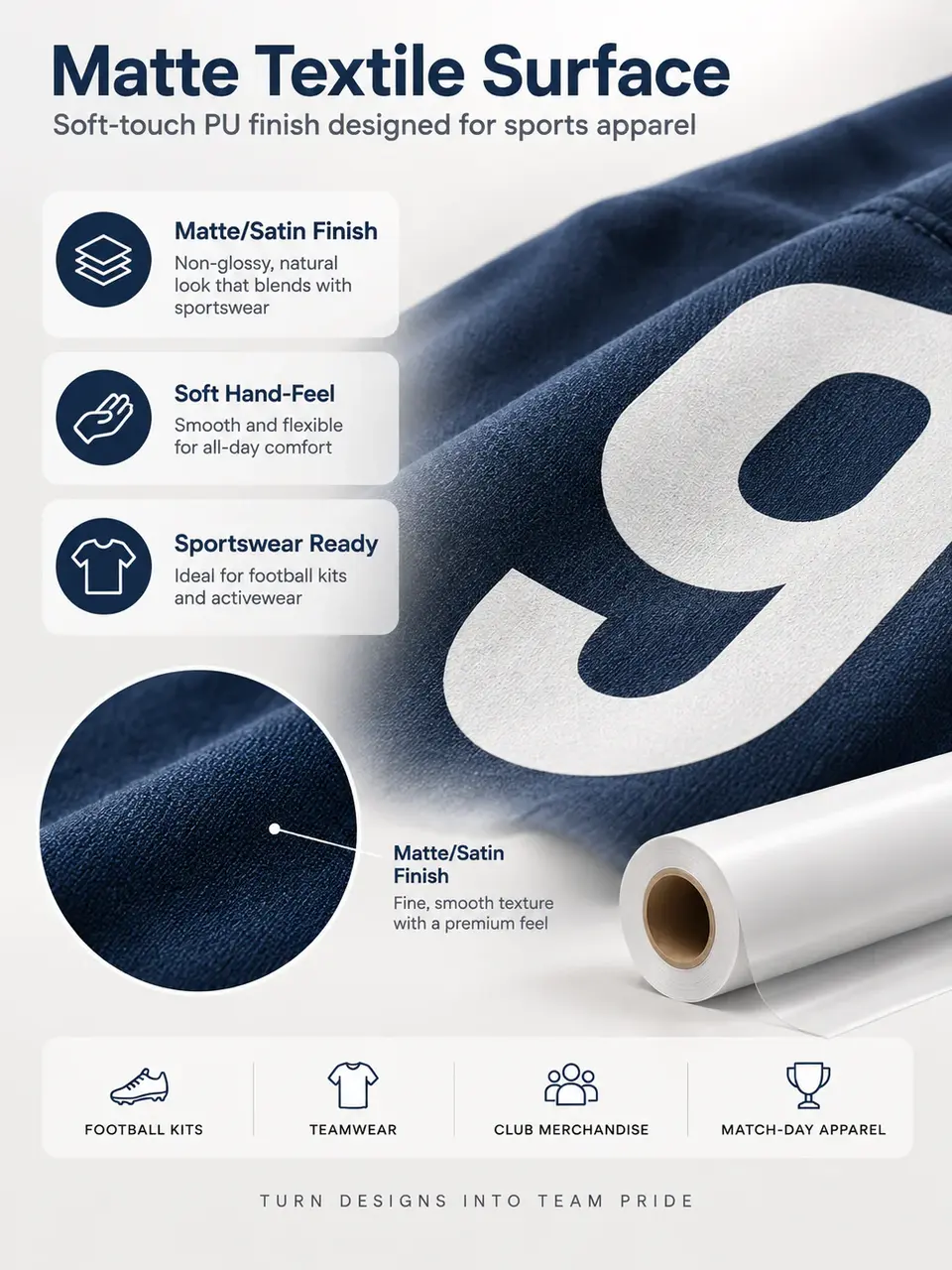 Durable Sportswear PU Heat Transfer Vinyl — Construction and material layers