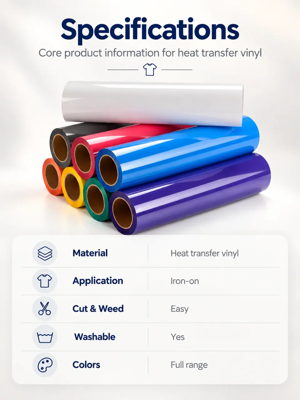 Heat Transfer Vinyl Colors — Roll format and packaging