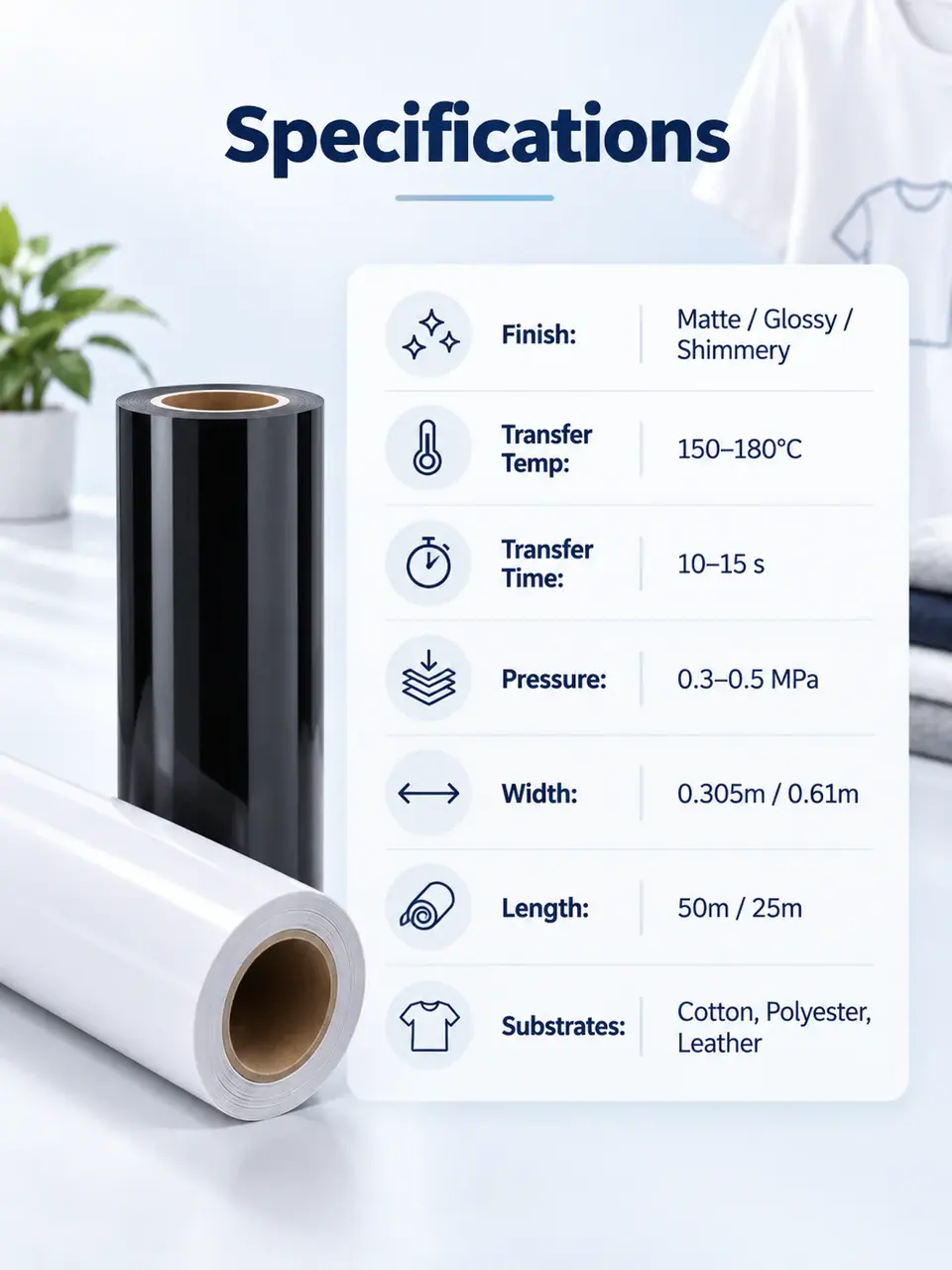 Heat Transfer Vinyl Roll — Roll format and packaging